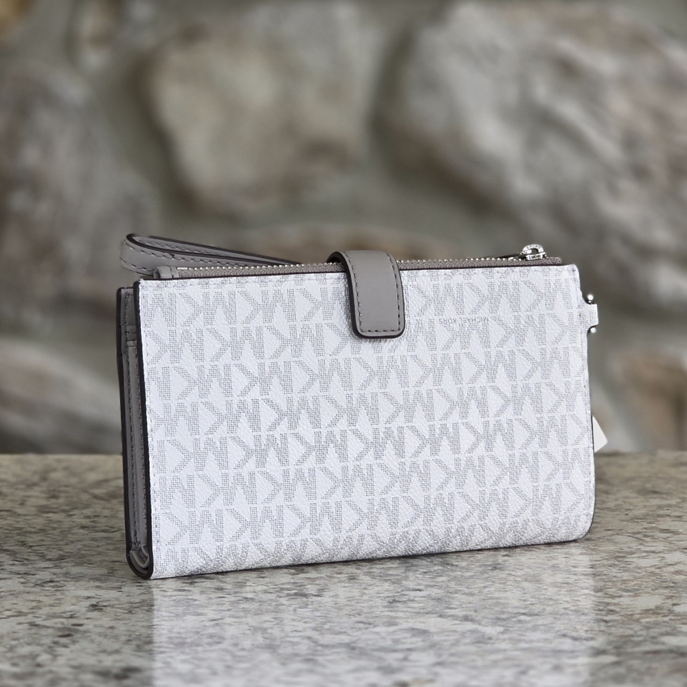 Michael Kors Jet Set Logo Double Zip White Wristlet - Picture 2 of 6
